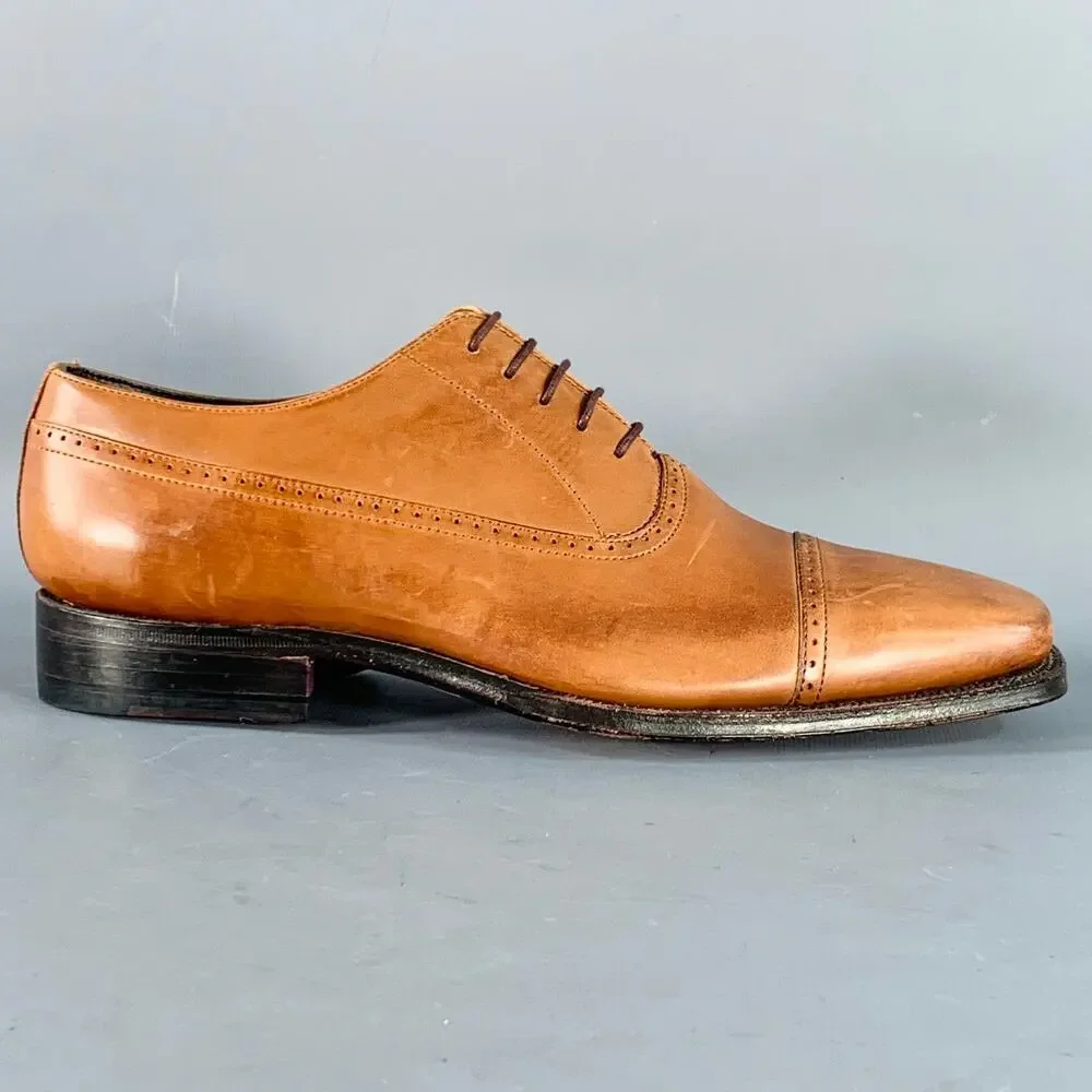 PAUL SMITH Size 8 Tan Perforated Leather Oxford Cap Toe Lace-Up Shoes